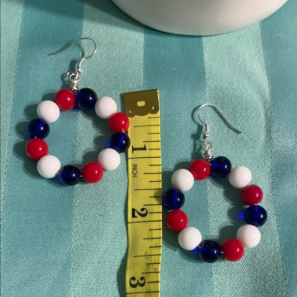 Patriotic Red, White, and Blue Beaded Hoop Earrings - Picture 7 of 8